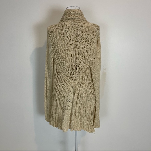 Anthropologie Knitted Knotted open waterfall Sweater Cardigan cream SZ XS lace - Picture 4 of 8